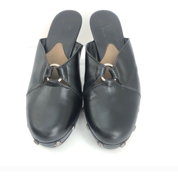 COLE HAAN Black Leather Silver Studs Clogs Sz 8.5 - Picture 2 of 4